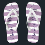 Tongs Fille personnalisée d'honneur violet ou de n'impor<br><div class="desc">Purple and Lavender Lilac Stripes Motif - Changez dans N'importe quelle couleur en cliquant sur personnaliser. Et dis tout ce que tu veux. Faites-en un de ces flip flops qui ont VOTRE message sur eux. Parlez de la plage !</div>