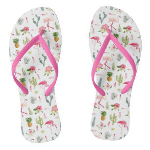 Tongs Flamant rose Cactus Pineappus Hibiscus Motif