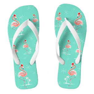 Tongs Flamant rose de Noël Feuilles multiples