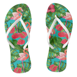 Tongs Flamant rose et aquarelle du jardin tropical