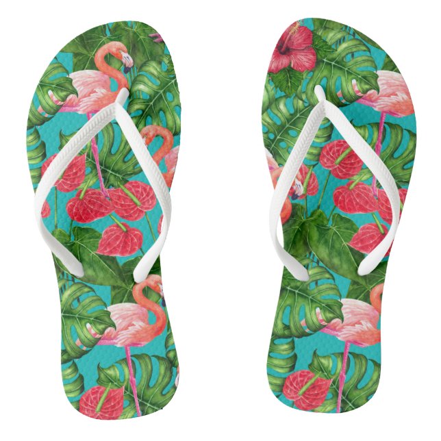 Tongs Flamant rose et aquarelle du jardin tropical (Semelle)