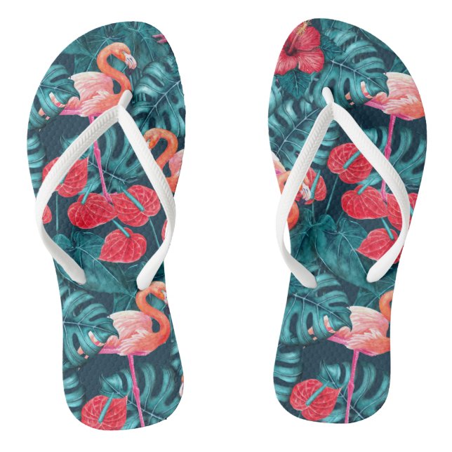 Tongs Flamant rose et aquarelle du jardin tropical (Semelle)