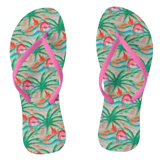 Tongs Flamant rose Palm Tree Burlap Look (Semelle)
