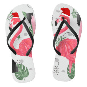 Tongs Flamant rose Père Noël, Noël en juillet, Santa 