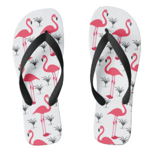 Tongs Flamant rose rose et palmier