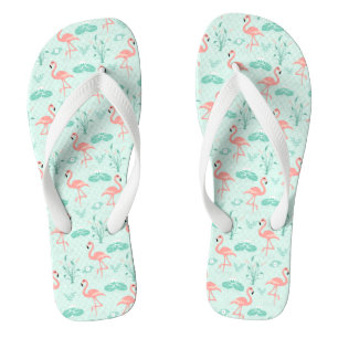 Tongs Flamants Rose Vert Tropical Oiseaux Tendance
