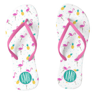 Tongs Flamants roses de néon  Monogramme