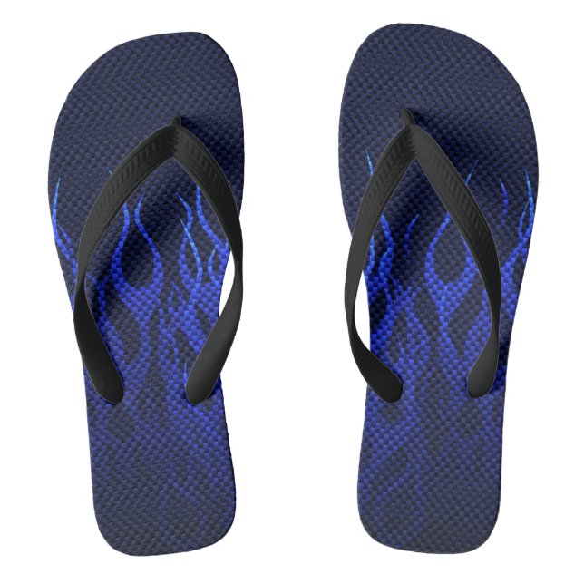 Tongs Flammes de course bleues sur impression en fibre d (Semelle)