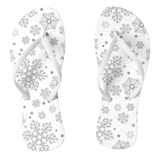 Tongs Flammes de neige en argent sur blanc (Semelle)