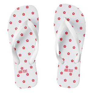 Tongs Fleur de couleur rouge imprimée Ajouter un texte S