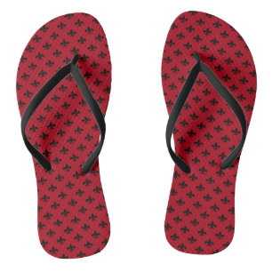 Tongs Fleur-de-lis noire sur fond rouge foncé