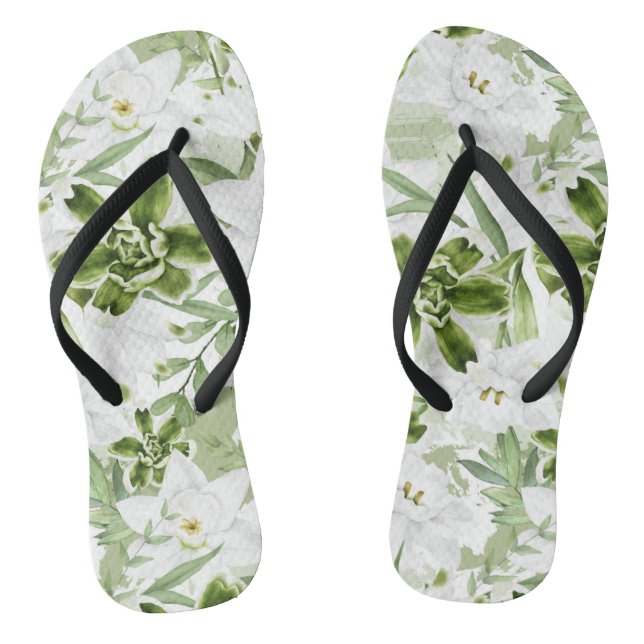 Tongs Fleurs aquarelle blanche 2 (Semelle)