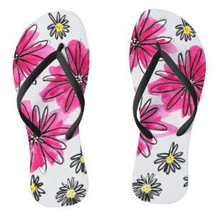 Tongs Fleurs blanches et roses