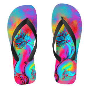 Tongs FLEURS BLANCHES turquoise bleu rose jaune