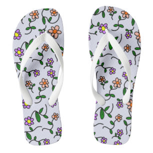Tongs Fleurs Colorées, Motif Floral, Feuillage, Boho
