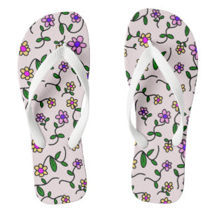 Tongs Fleurs colorées, Motif Floral, Verdure, Boho