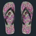 Tongs FLEURS, COQUES DE PAIX ET DRAGONS, BLack Rose Blan<br><div class="desc">Design floral coloré,  élégant et classique avec tourbillons,  paon,  oiseaux et figurines de dragon en rose,  noir blanc fuchsia violet couleurs sont élaborés à partir de tissu vintage</div>