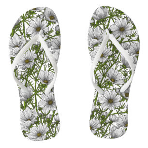 Tongs Fleurs cosmos blanches