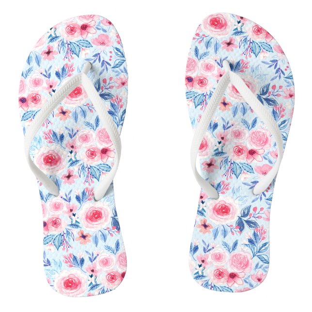 Tongs Fleurs d'aquarelle et feuilles 2 (Semelle)