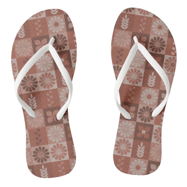 Tongs Fleurs de Burlap Brown rustiques Flip Flops Feuill (Semelle)