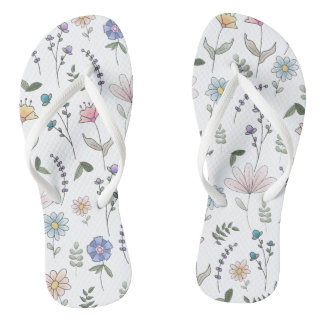Tongs Fleurs de gribouillis d'aquarelle printanière