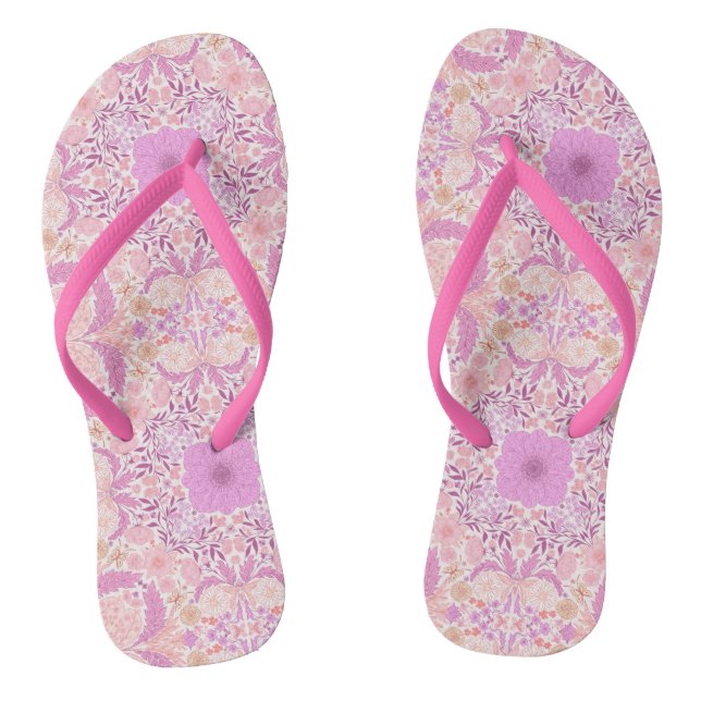 Tongs Fleurs de jardin rétro en rose (Semelle)