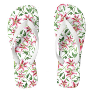 Tongs Fleurs de Lys roses - Lilières florales Vintages