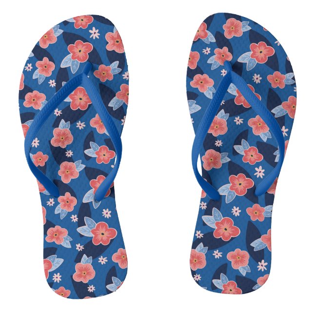 Tongs Fleurs de pêche et de bleu  (Semelle)
