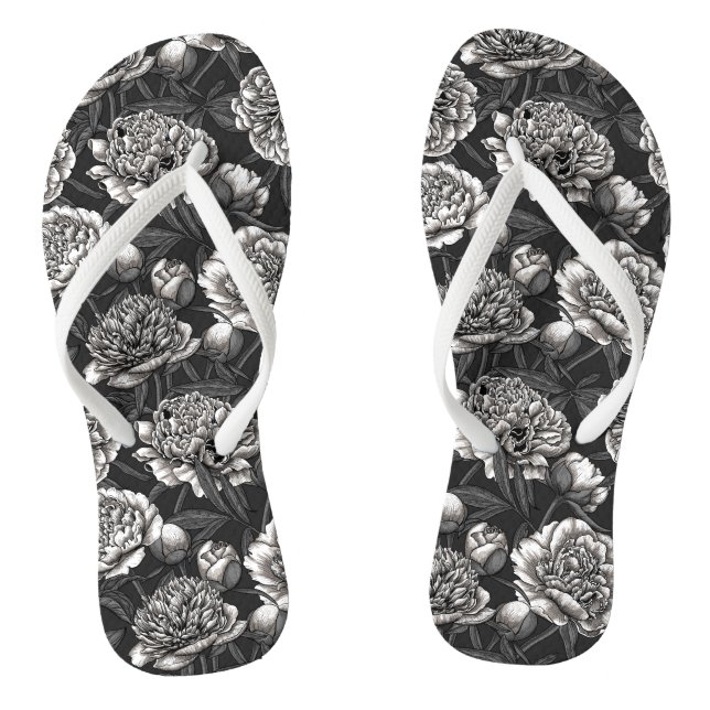 Tongs Fleurs de pivoines blanches sur gris foncé (Semelle)