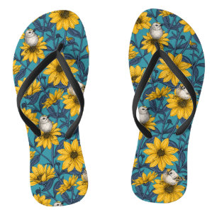 Tongs Fleurs de soleil sauvages et crêtes d'or/jaune