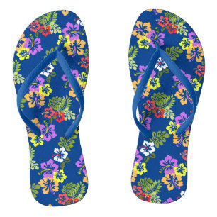 Tongs Fleurs d'Hibiscus colorées en bleu