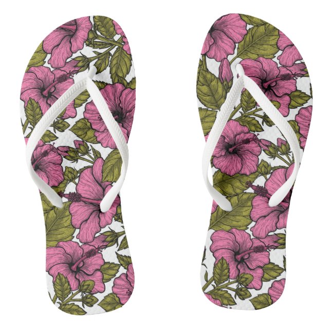 Tongs Fleurs d'hibiscus roses (Semelle)