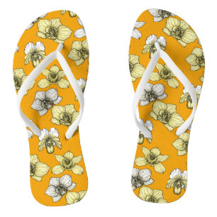 Tongs Fleurs d'orchidées jaune et blanc