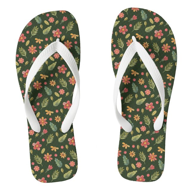 Tongs Fleurs et feuilles fantaisistes de la forêt (Semelle)