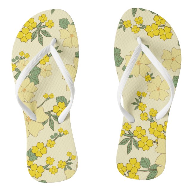 Tongs Fleurs Jaunes, Motif Floral, Motif De Fleurs (Semelle)