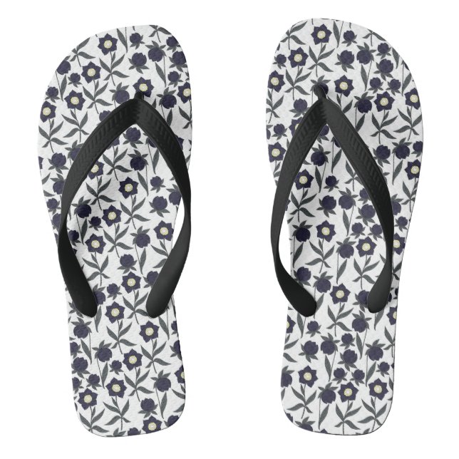 Tongs Fleurs Noir Et Blanc (Semelle)