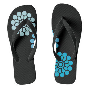 Tongs Fleurs Noir et Bleu