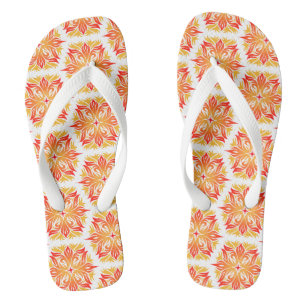 Tongs Fleurs orange, motif de fleurs, motif floral