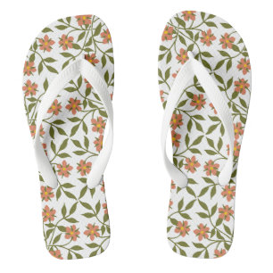 Tongs Fleurs oranges, motif floral, verdure, Boho