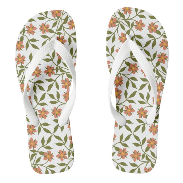 Tongs Fleurs oranges, motif floral, verdure, Boho (Semelle)