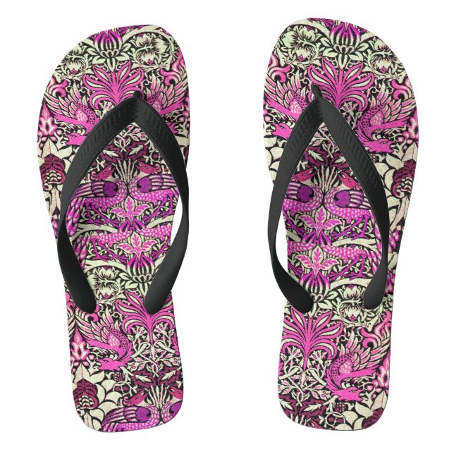 Tongs FLEURS, PAONS ET DRAGONS ,Rose Noir Blanc (Semelle)