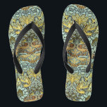 Tongs FLEURS, PEACOCKS ET DRAGONS, Jaune Blanc Noir<br><div class="desc">Un design floral coloré,  élégant et classique avec des tourbillons,  des silhouettes de paon,  d'oiseau et de dragon en jaune,  noir blanc gris couleurs sont élaborés à partir de tissu vintage.</div>