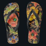 Tongs Fleurs perles colorées sur velours<br><div class="desc">Cette image de Fleurs perlées colorées a été collée à partir d'un sac à main en velours antique perlé.</div>