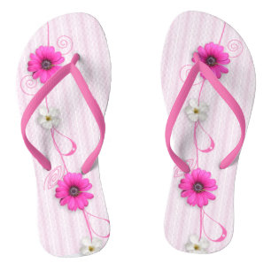 Tongs Fleurs Roses Et Tentures Feuilles