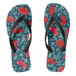 Tongs Fleurs rouges dessinées à la main sur arrière - pl