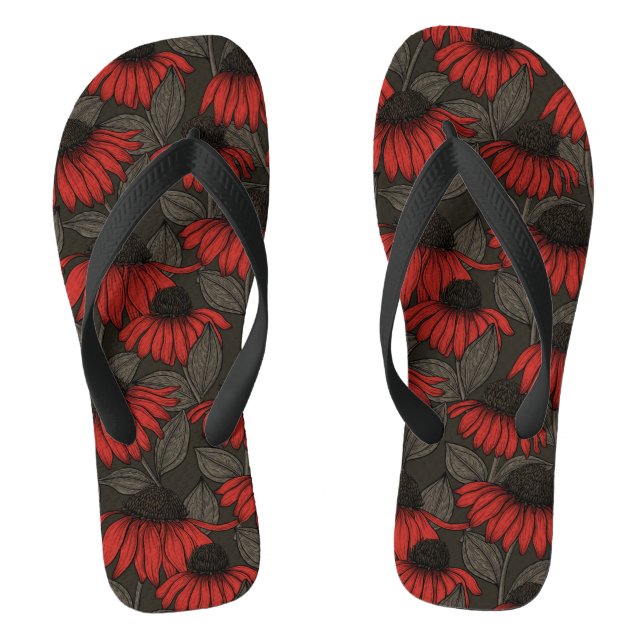 Tongs Fleurs rouges sur marron (Semelle)