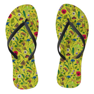 Tongs Fleurs sauvages et papillons de nuit en vert