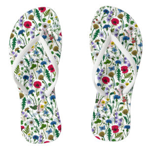 Tongs Fleurs sauvages sur blanc cassé