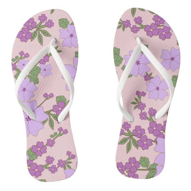 Tongs Fleurs Violettes, Modèle Floral, Motif De Fleurs (Semelle)