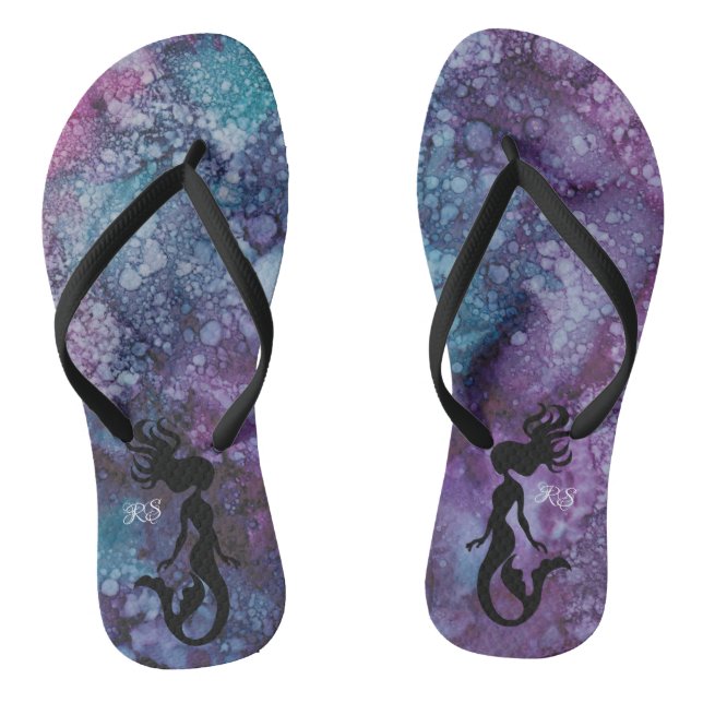 Tongs Flip-Flops adultes"Inkblots bleu roseSirène verte" (Semelle)